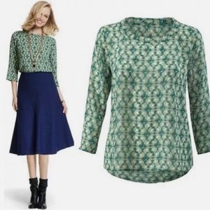 Cabi Teal/Jade Leaf Print blouse. Size L